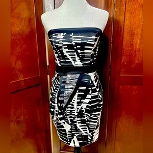 Strapless Black & White Animal Print Bodycon Size 3/4